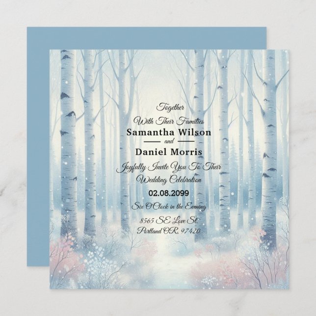 Convites Frosted Blue Birch Forest Wedding (Frente/Verso)