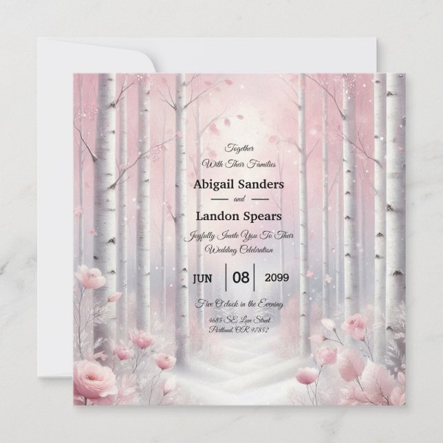 Convites Frosted Petals in a Winter Woodland Wedding (Frente)