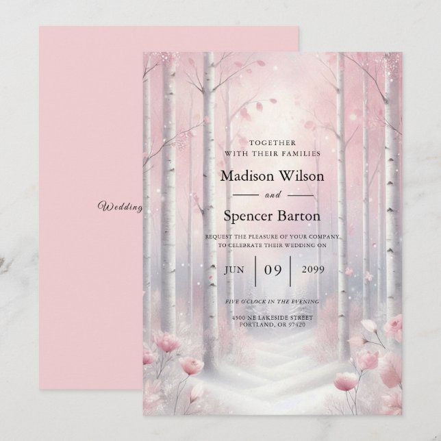 Convites Frosted Petals in a Winter Woodland Wedding (Frente/Verso)