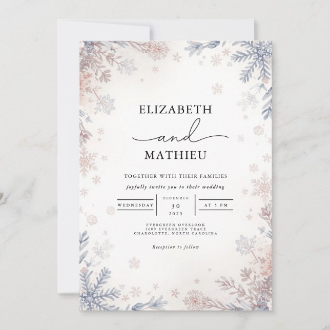 Convites Frosty Azure Floral Casamento no inverno (Frente)