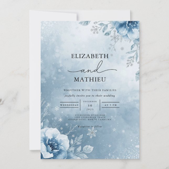 Convites Frosty Azure Floral Wedding (Frente)