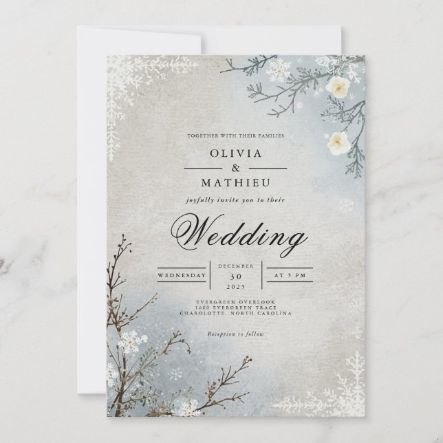 Convites Frosty Branches Romance Wedding (Frente)
