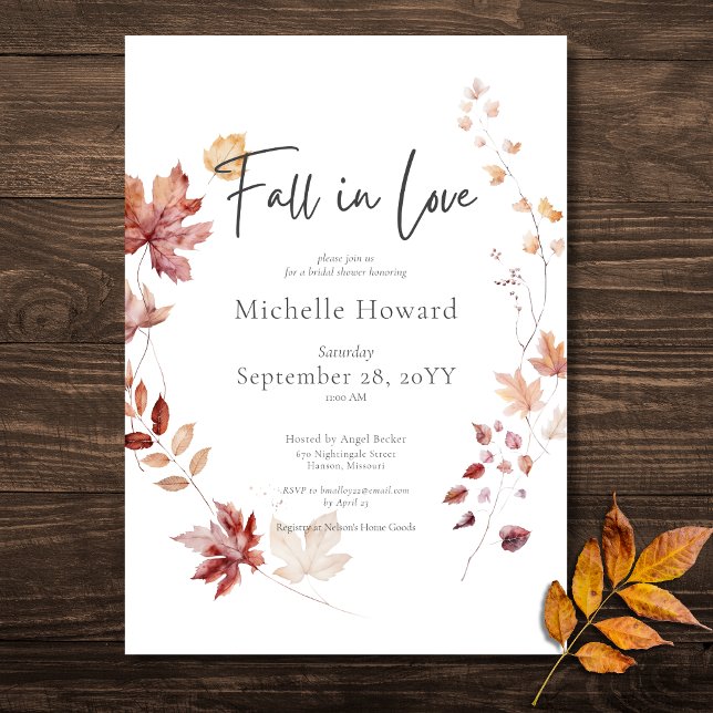 Convites Frota De Vinho Russo Cai No Chá de panela De Amor (Rustic Wine Rust Leaves Fall In Love Bridal Shower Invitation)