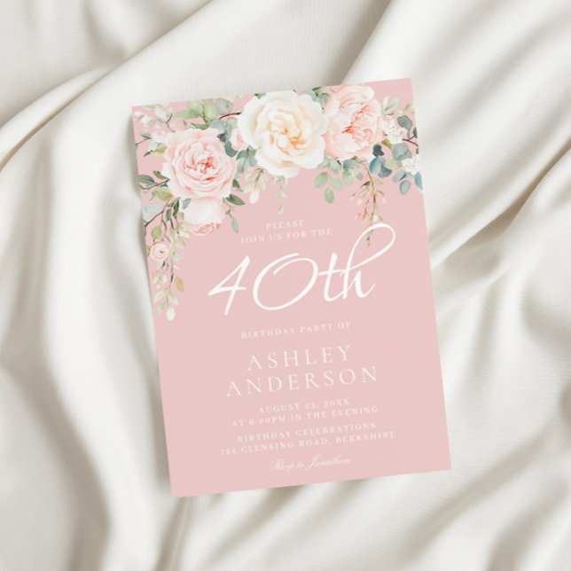 Convites Frotas de Blush e Ivory Flowers Festas de aniversá (Criador carregado)