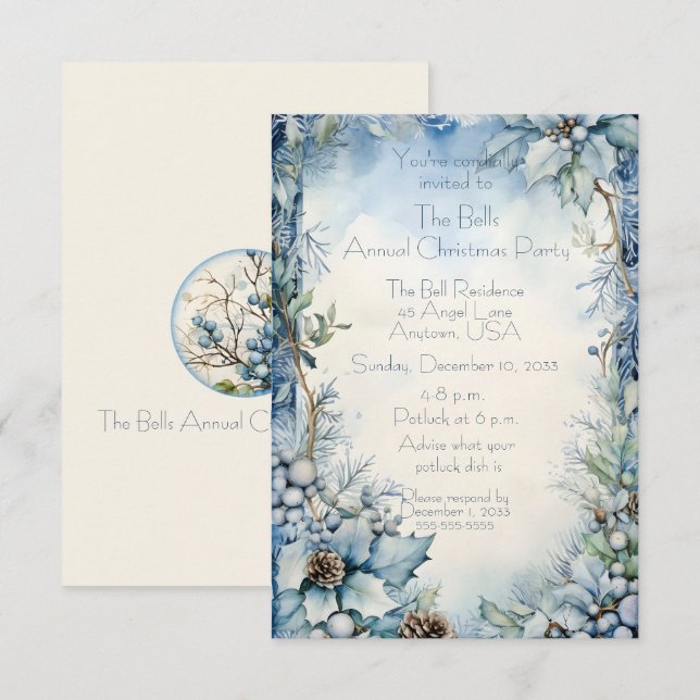 Convites Frotas de Natal Azuis - Festa de Natal Anual (Frente/Verso)