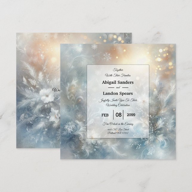 Convites Frozen Petals in a Golden Winter Mist Wedding (Frente/Verso)