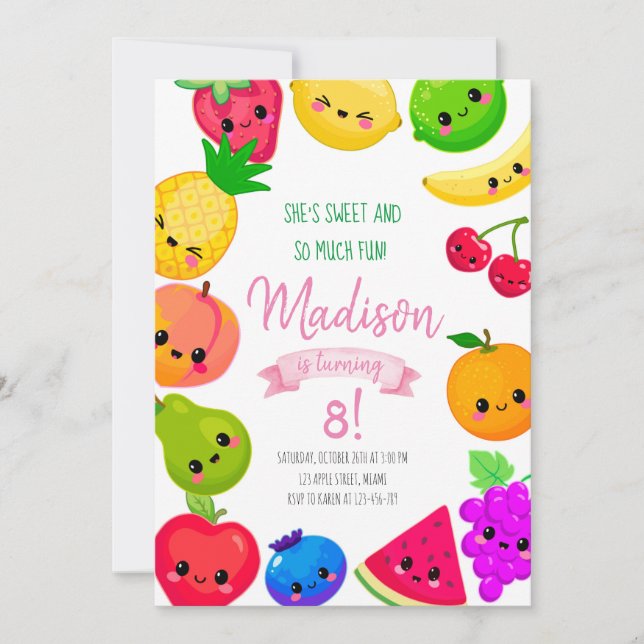 Convites Fruit Birthday Invitation, Tutti Frutti Invitation (Frente)