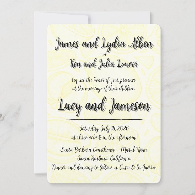 Convites Fruity yellow citrus formal wedding invitation (Frente)