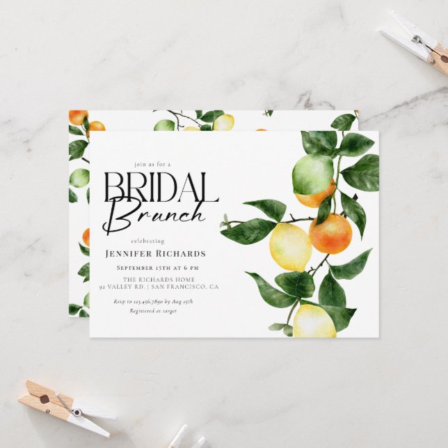 Convites Fruta de Citrus | Watercolor Bridal Brunch (Frente/Verso In Situ)