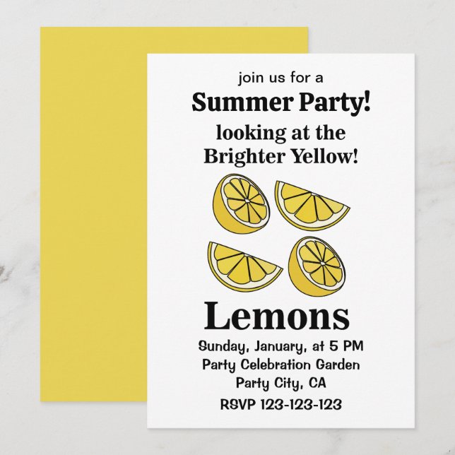 Convites Fruta De Limões Olhando Para Os Limões Amarelos Ma (Frente/Verso)
