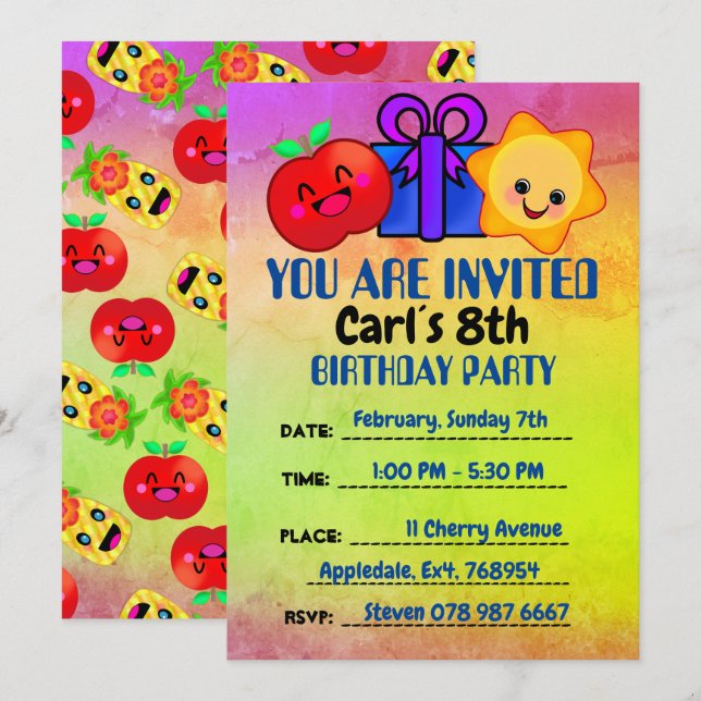 Convites Fruta Sunshine Feliz Abacaxi Amor Cujo Amor É Feli (Frente/Verso)