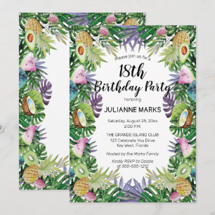 Convites Fruta tropical Greenery Verão 18 Festa de aniversá