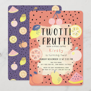 Convites Fruta Twotti Frutti segundo aniversário Púrpura La