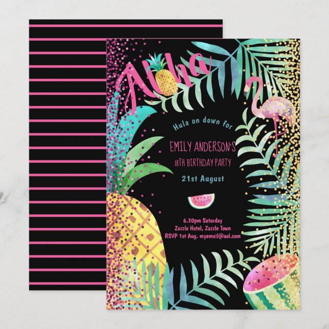 Convites Frutado Festa de aniversário Tropical Convida Flam (Frente/Verso)
