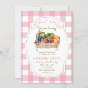 Convites Frutas cor-de-rosa Vegggg Gingham Chá de fraldas