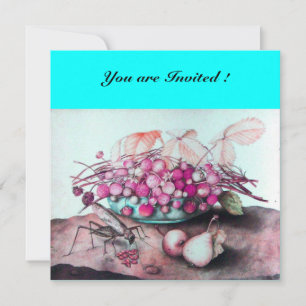 Convites FRUTAS DA ESTAÇÃO / MORANGOS E PERAS Azul rosa
