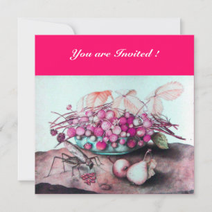 Convites FRUTAS DA ESTAÇÃO / MORANGOS, PERAS Rosa fúcsia