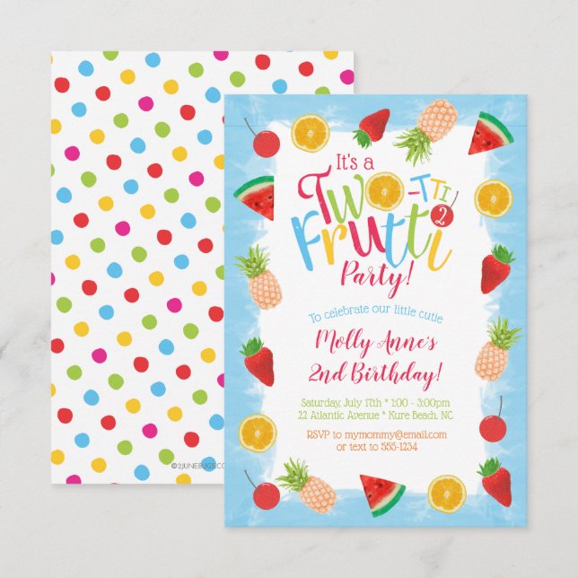 Convites Frutas de diversão de dois segundos aniversários F (Frente/Verso)