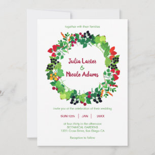 Convites Frutas Flores Botânicas Casamento Mirtilo Vermelho