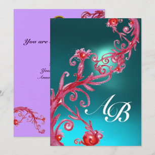 Convites FRUTAS MÁGICAS 3, MONOGRAM Azul Água-Marinha