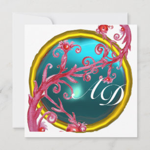 Convites FRUTAS MÁGICAS 4, MONOGRAM aquamarine azul