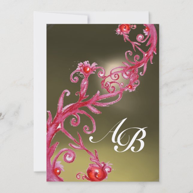 Convites FRUTAS MÁGICAS 4, MONOGRAM champagne rosa vermelho (Frente)