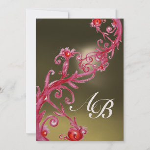 Convites FRUTAS MÁGICAS 4, MONOGRAM champagne rosa vermelho