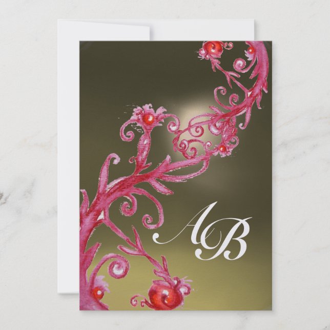 Convites FRUTAS MÁGICAS 4, MONOGRAM gelo rosa vermelho (Frente)