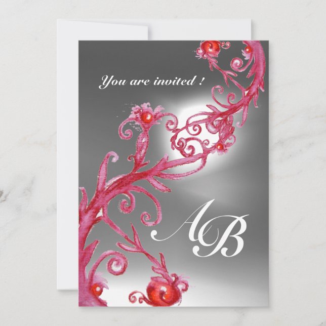 Convites FRUTAS MÁGICAS 4,MONOGRAM vermelho burgundy (Frente)