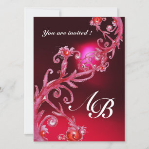 Convites FRUTAS MÁGICAS 4,MONOGRAM vermelho burgundy