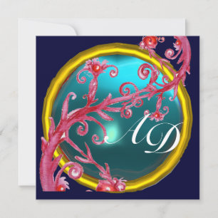 Convites FRUTAS MÁGICAS 4, MONOGRAMA azul preto roxo branco