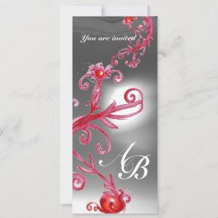 Convites FRUTAS MÁGICAS 4, MONOGRAMA cristal vermelho branc