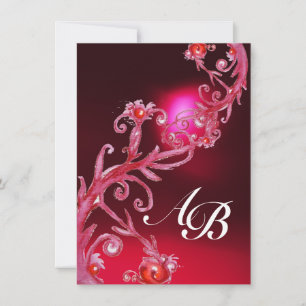 Convites FRUTAS MÁGICAS 4, MONOGRAMA vermelho burgundy