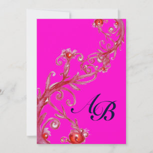 Convites FRUTAS MÁGICAS,MONOGRAM vermelho roxo fúcsia preto