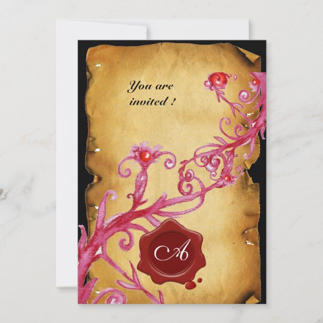 Convites FRUTAS MÁGICAS MONOGRAMA, Selo de Cera Vermelha Re (Frente)