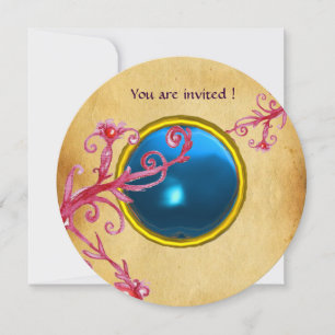 Convites FRUTAS MÁGICAS PERGAMINHO GEMA safira azul