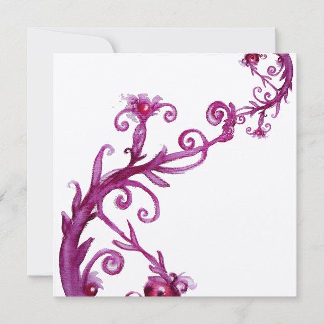 Convites FRUTAS MÁGICAS, roxo branco metálico dourado (Frente)