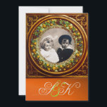 CONVITES FRUTAS RENASCENTISTAS FLORENTINAS DAMASCO MONOGRAM<br><div class="desc">Arte refinada, clássica e vibrante da Renascença, obra-prima da Bottega della Robbia (Florença - Itália). Design de modelo de foto sofisticado e único em cores laranja, amarelo dourado, preto e verde com uma pedra preciosa brilhante em 3D facilmente personalizável com seu texto e iniciais. Design artístico e legal, fácil de...</div>