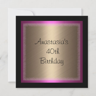 Convites Fuchsia Bronze Glamour no 40º Aniversário Preto