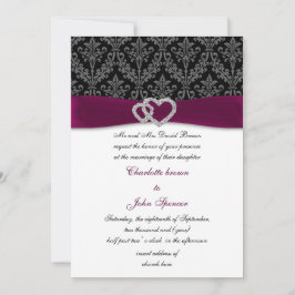 Convites Fuchsia damask FAUX ribbon diamante Weding