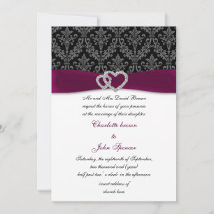 Convites Fuchsia damask FAUX ribbon diamante Weding