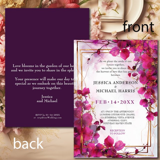 Convites Fuchsia Enchantment: Casamento por Aquarela (Fuchsia Enchantment: Watercolor Wedding Invitation)