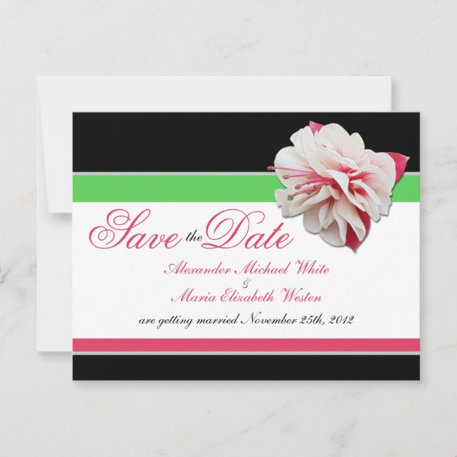 Convites Fuchsia Flor Rosa & Verde Save the Dates Casamento (Frente)