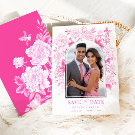 Convites Fuchsia Floral Chinoiserie Casamento Salve a Data