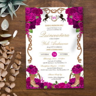 Convites Fuchsia Magenta Rosas Charro Quinceanera Ocidental
