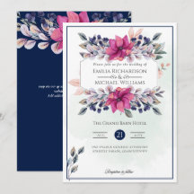 Fuchsia Marinho Rosa Azul Floral Casamento Chic