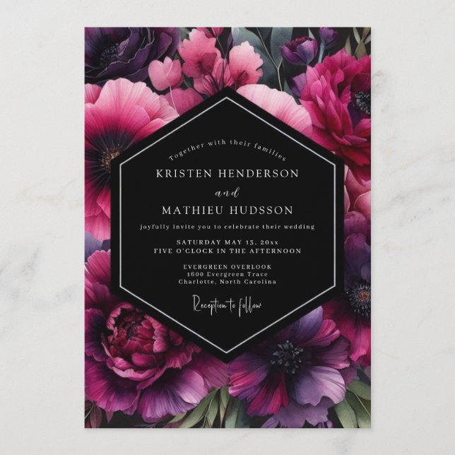 Convites Fuchsia Nocturnal Bloom Wedding (Frente)