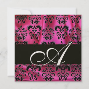 Convites FUCHSIA PINK BLACK DAMASK CLOTH MONOGRAMA Champanh