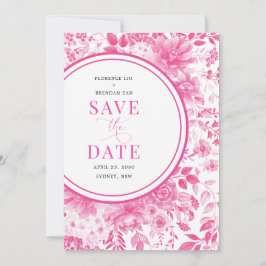 Convites Fuchsia Pink Chinoiserie Casamento Salve a Data