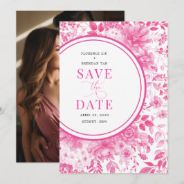 Convites Fuchsia Pink Chinoiserie Casamento Salve a Data